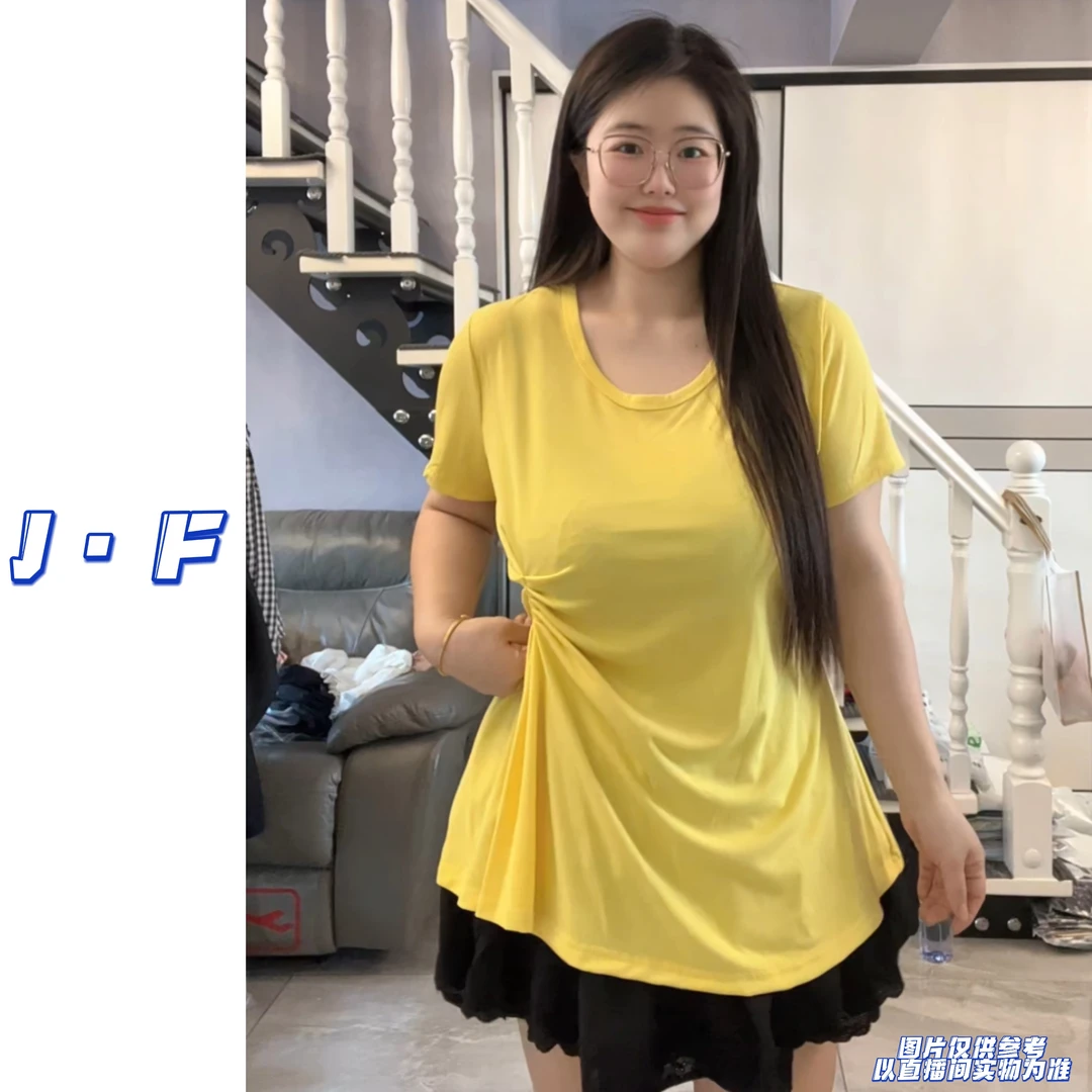 JF定制休闲大码女装336纯色圆领收腰显瘦修身弹力打底衫