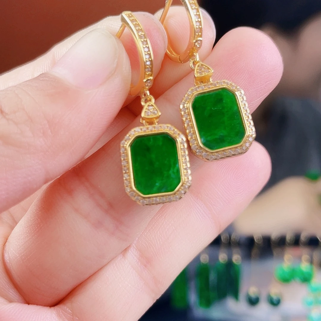 翡翠银S925镶嵌耳饰