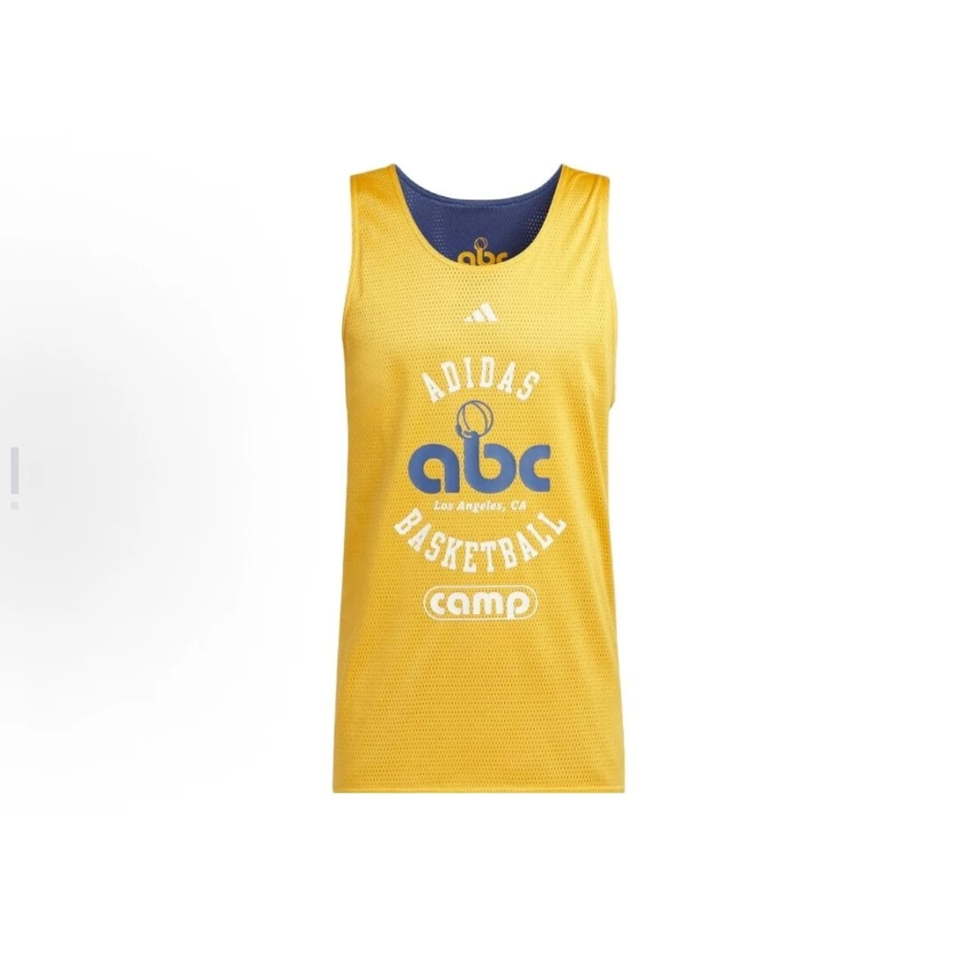 adidas 字母印花圆领套头运动篮球背心 男款 黄色IL2320