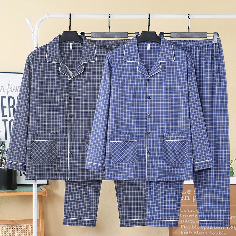 实体店品质睡衣男士长袖春秋冬薄款经典格子显年轻家居服送老公