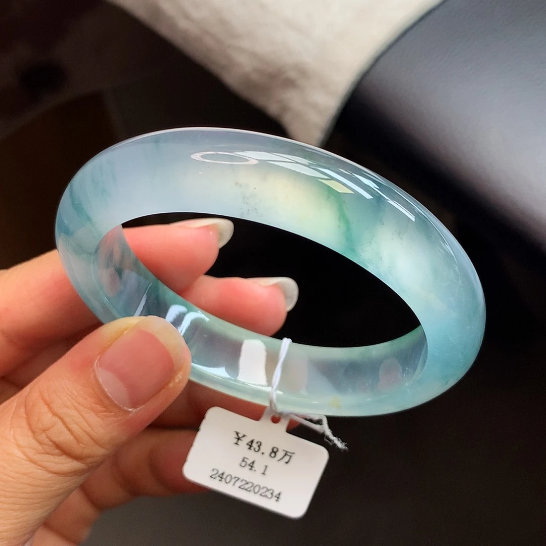 未镶嵌手镯翡翠54冰蓝飘花贵妃（