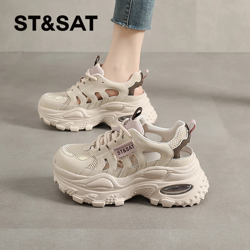 星期六网面老爹鞋女2025夏季新款透气休闲运动鞋显脚小跑步鞋女款
