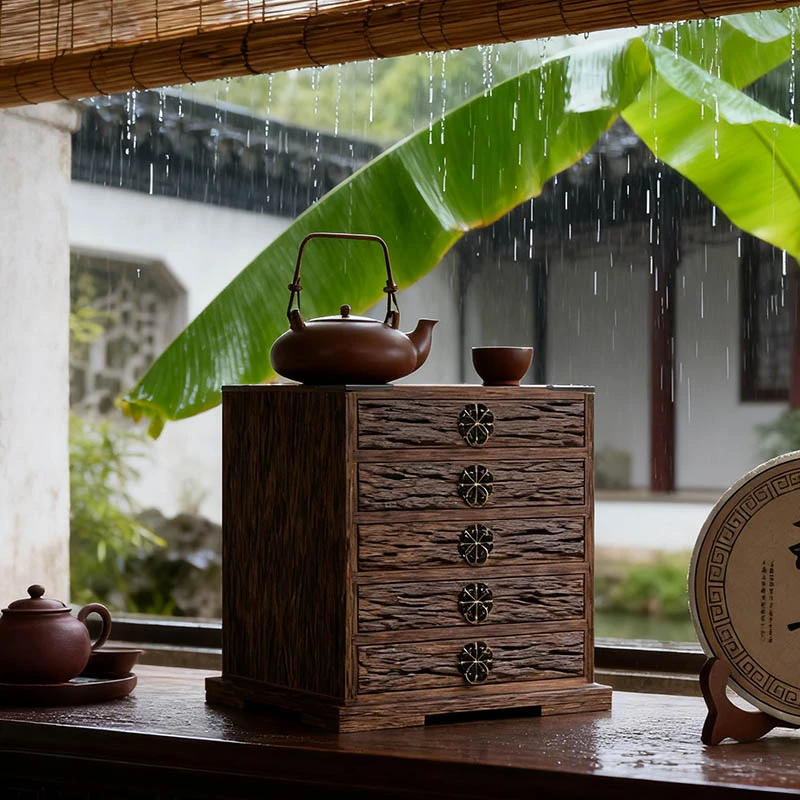 普洱茶盒多层抽屉式实木古典风茶盘茶架通用收纳叶饼具复古风格包