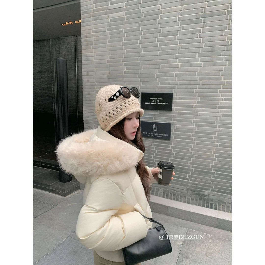 HYG1只衮1Z1ZGUN冬日随想可拆卸毛领连帽90白短款服外套女