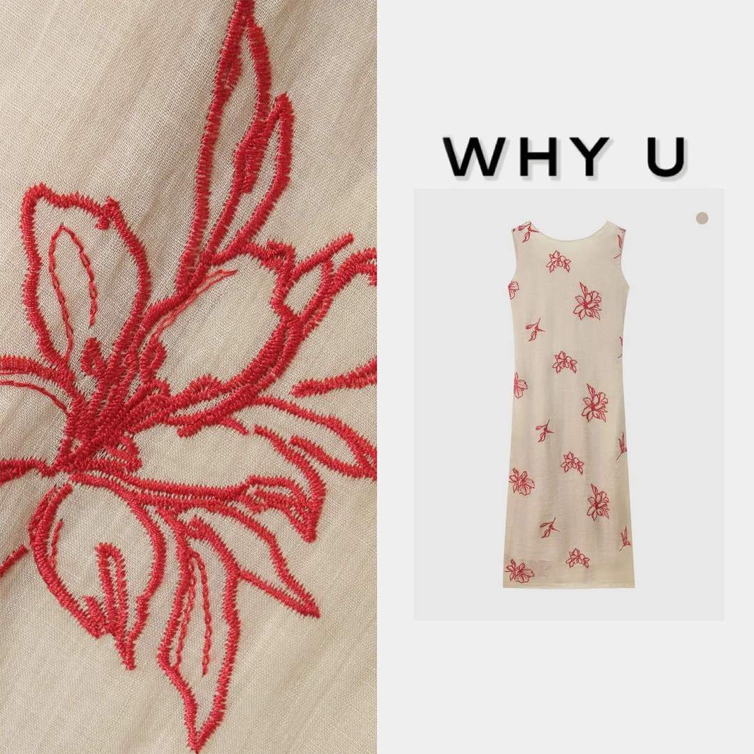 WHYU夏季新款气质复古红花无袖连衣裙【红绣风华】25SS SS07002