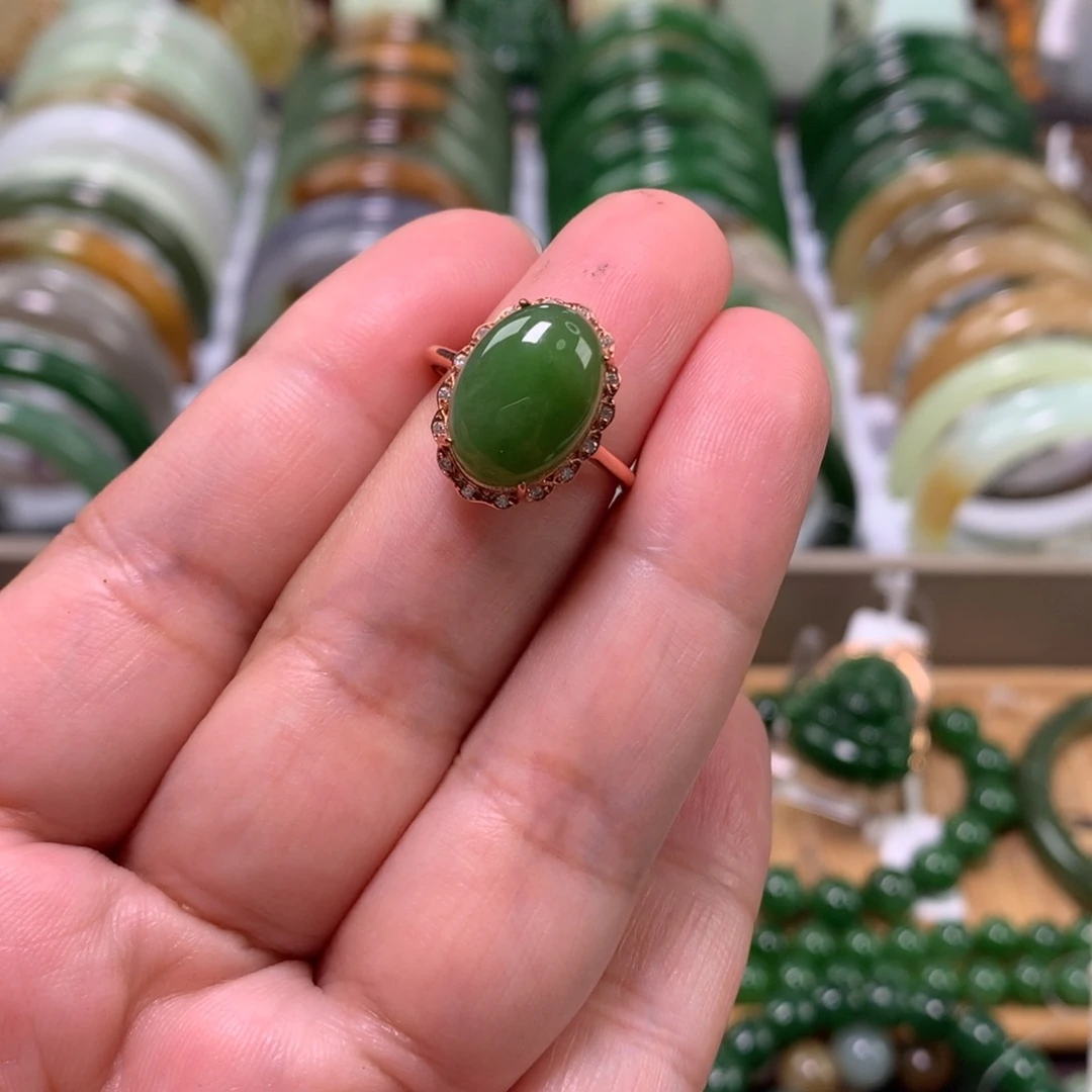 和田玉（碧玉）戒指银S925镶嵌