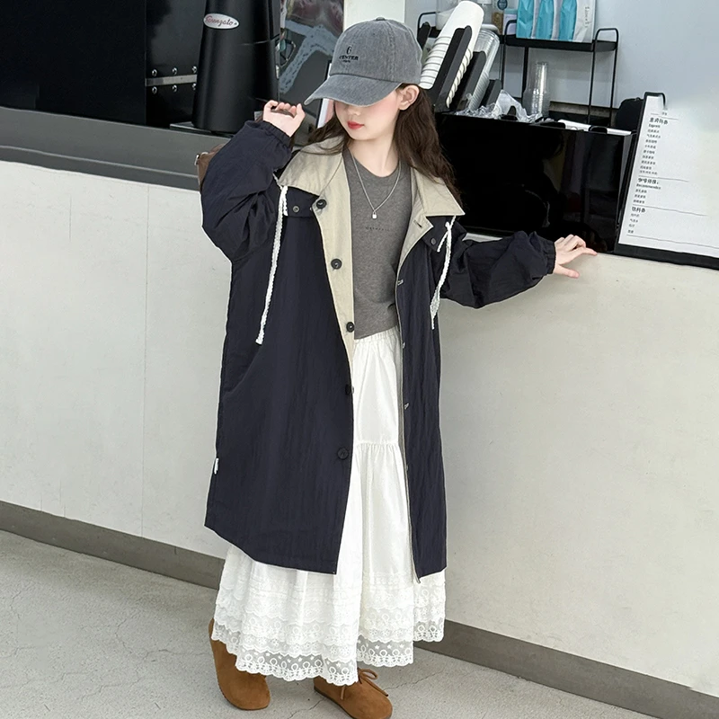 女童两面穿风衣春秋2025新款儿童秋装韩系洋气大童秋季外套中长款