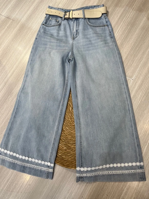 春夏高腰淡蓝色牛仔裤百搭无弹