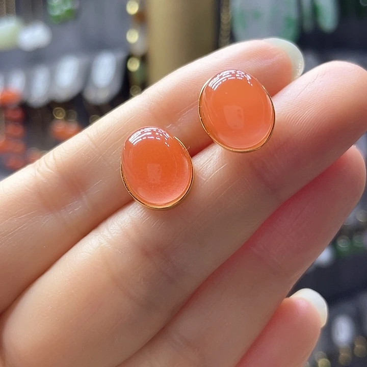 南红玛瑙银S925镀金镶嵌耳饰