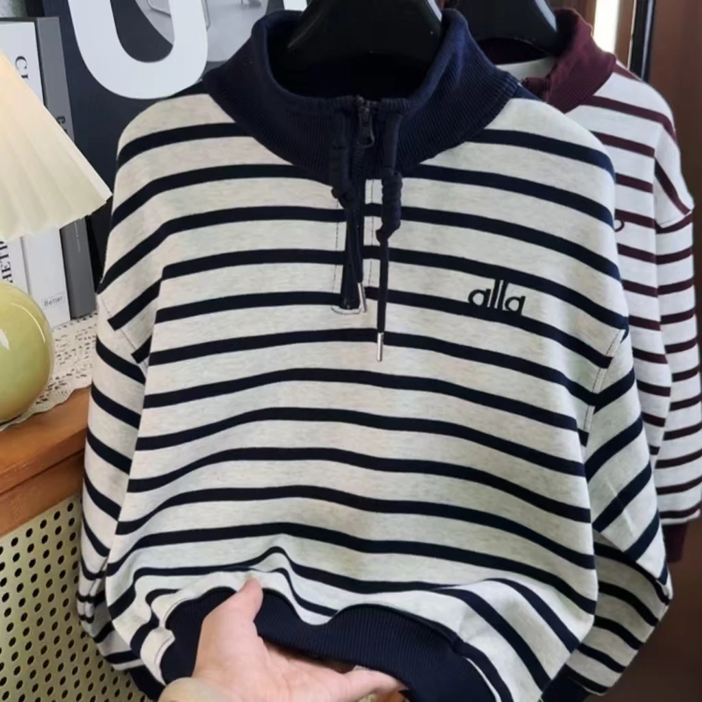 秋季拉链条纹常规韩版卫衣男童套头宽松上衣