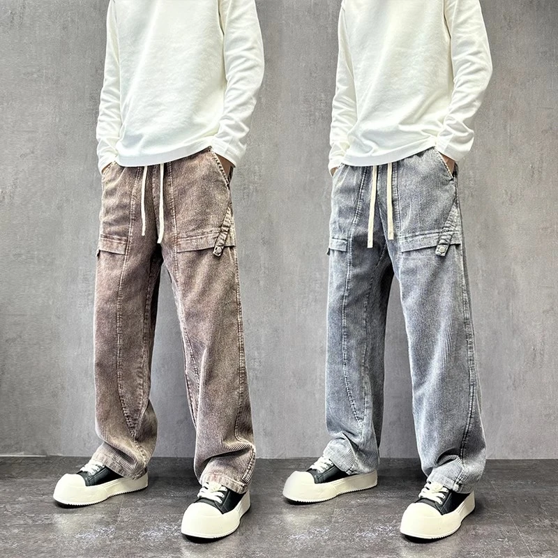 美式复古灯芯绒休闲裤男秋冬新款宽松直筒工装裤高级感男士长裤子