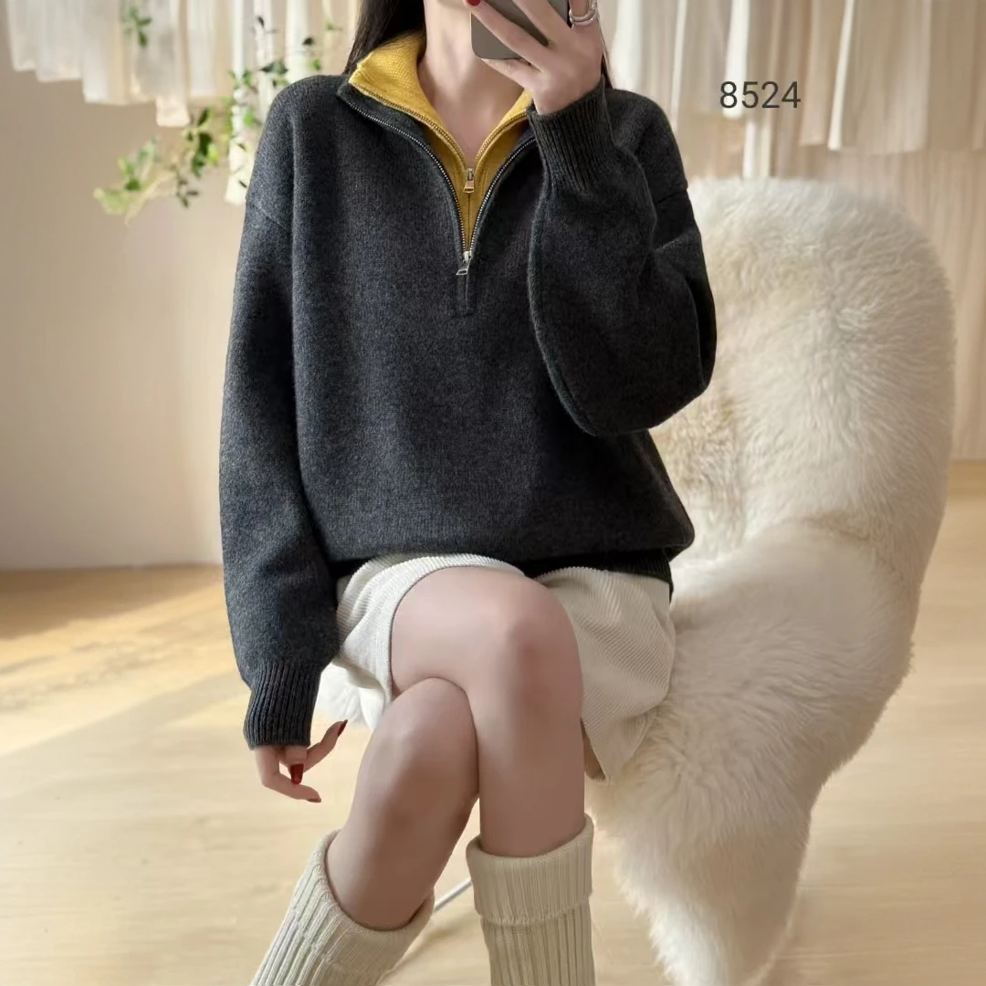 101-200羊毛2024网红百搭休闲时尚宽松连帽针织衫加厚高领