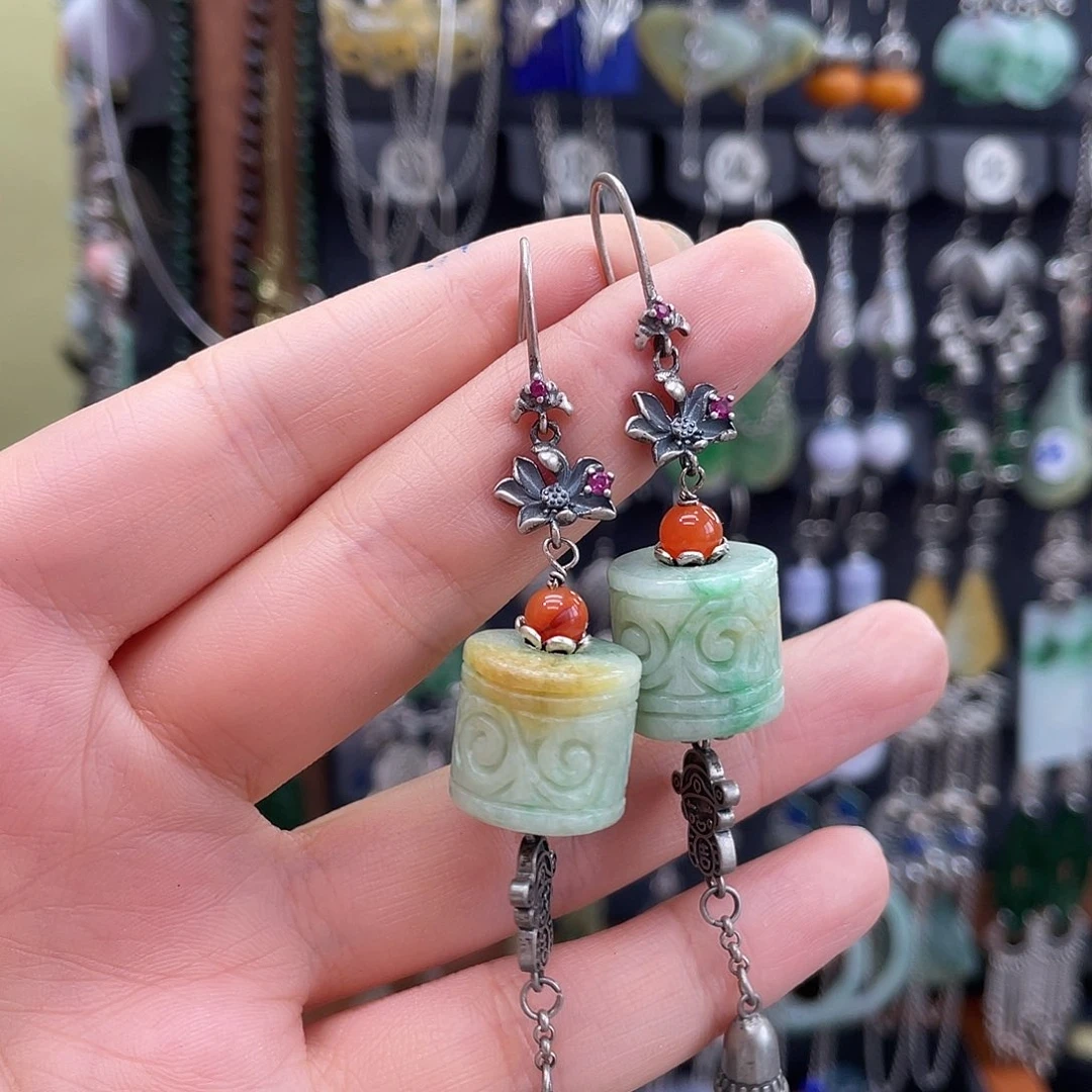 翡翠银S925镶嵌耳饰l****9009gbnbh