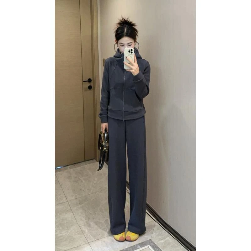 深灰色套装（加绒）秋冬显瘦宽松冬时尚松弛感套装D-1500