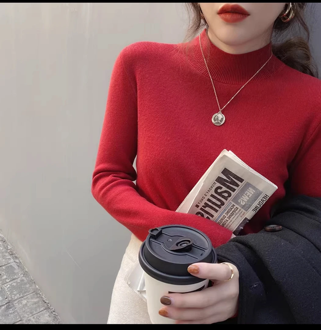 长袖毛针织纯色百搭修身秋冬针织衫