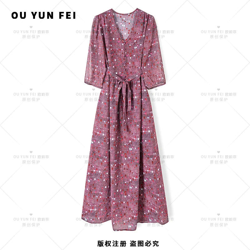 高级感连衣裙女新款气质显瘦穿搭时尚洋气印花长裙HY1603