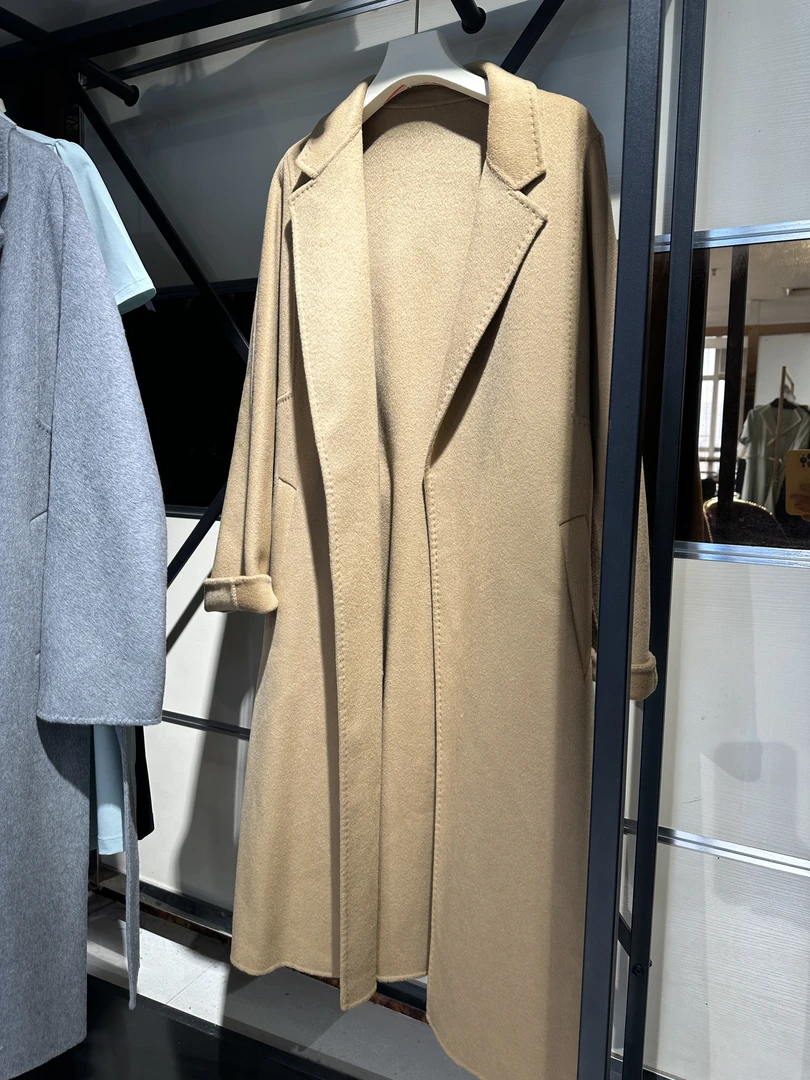 2025-005羊绒大衣单色0081针织时尚休闲女士毛呢中长款双面呢驼色