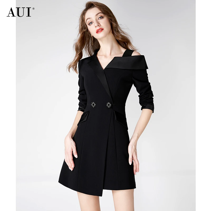 【白姐专属】AUI黑色质西装连衣裙收腰显瘦时尚高品质-24W014805