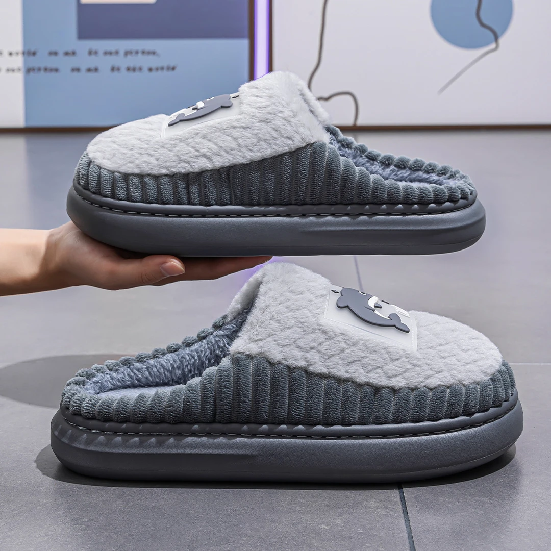 棉拖鞋男士秋冬室内家居保暖防滑情侣加厚加绒毛毛绒棉拖男款外穿