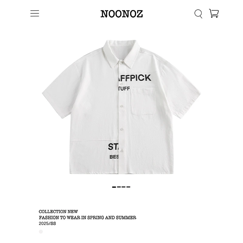 NOONOZ潮牌设计感拼接字母短袖衬衫男夏季中性风美式街头情侣衬衣