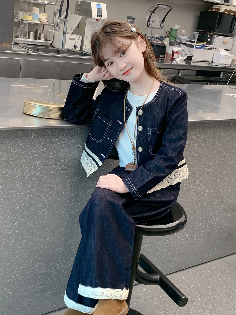 女童秋装2025新款外套儿童洋气时髦牛仔套装春秋款女孩网红两件套