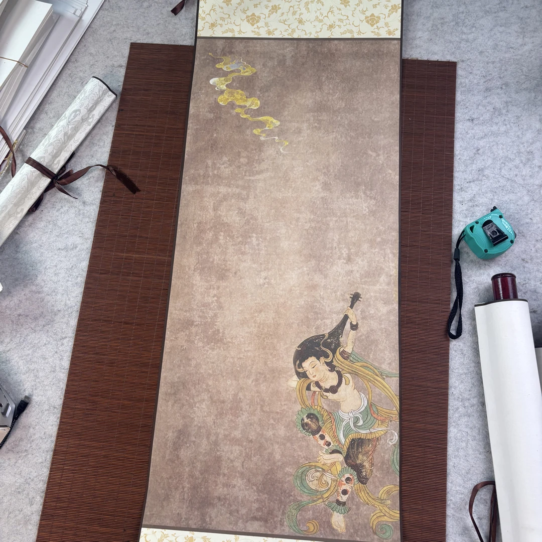 （微瑕满10个包邮）四尺四开95*32cm敦煌飞天蜡染半生熟挂轴