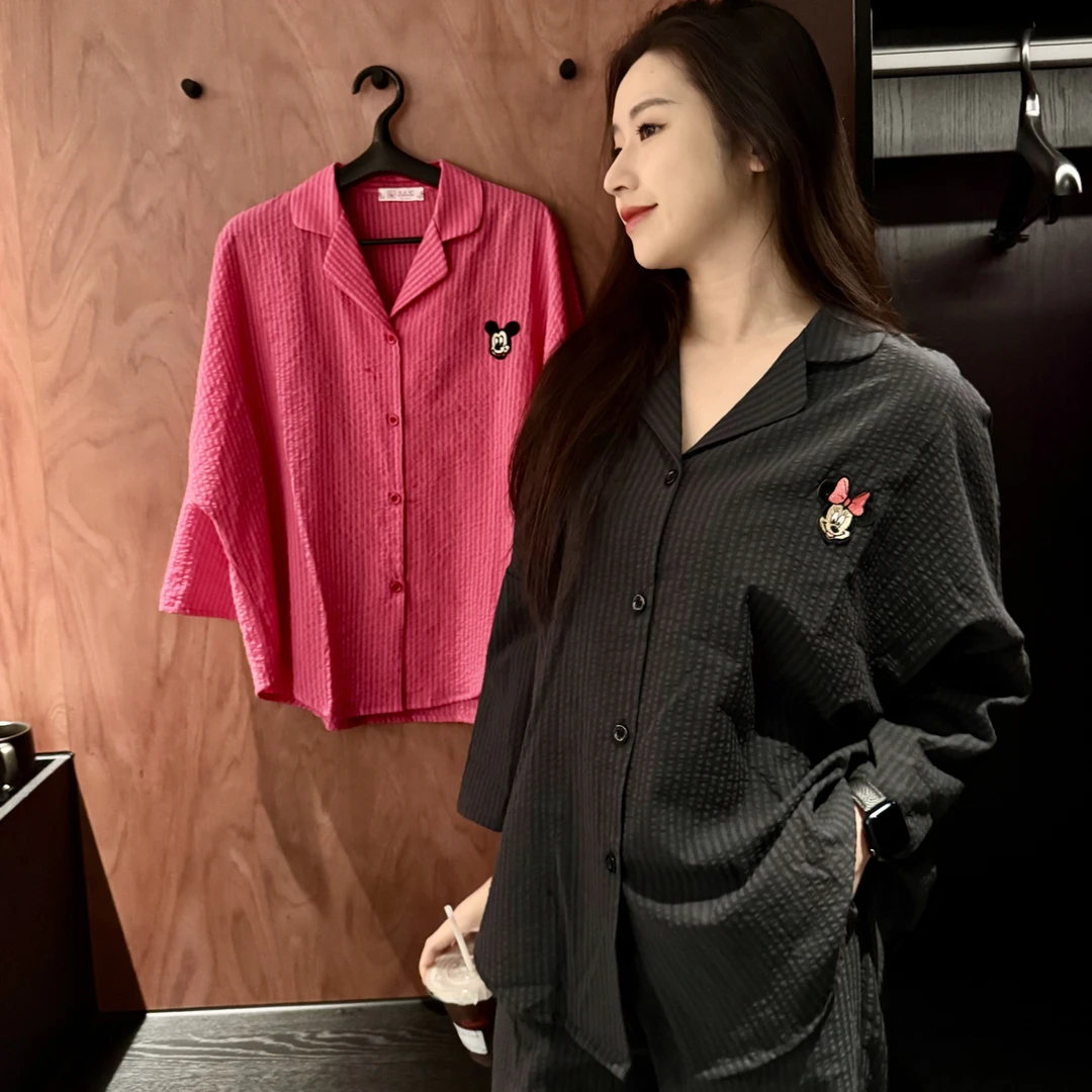 睡衣女士春秋冬开衫卡通纯棉梭织长袖长裤宽松韩式套装女款家居服