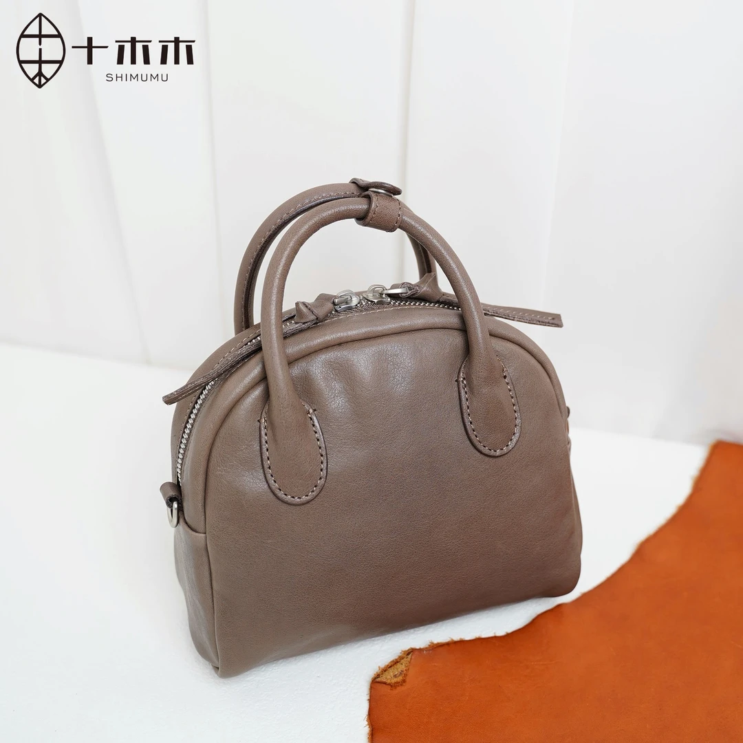 十木木水晶植鞣牛皮复古保龄球小方包女新款高级感小众设计斜挎包