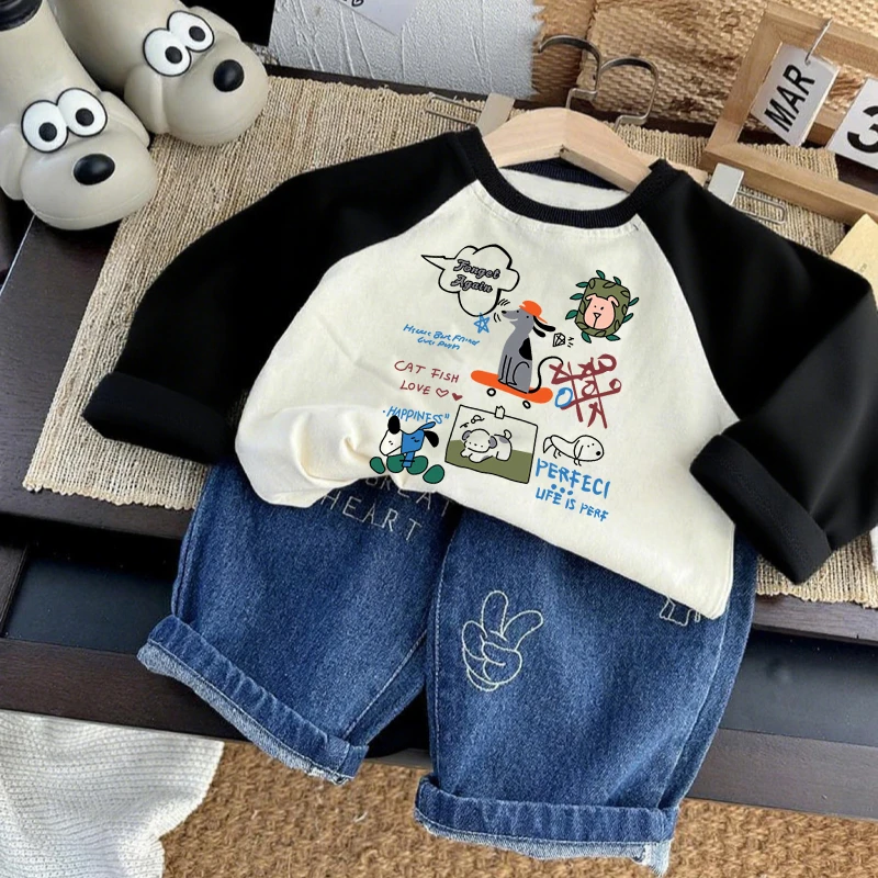 纯棉男孩小童秋装上衣宝宝早秋打底衫男童长袖t恤秋季儿童春秋款