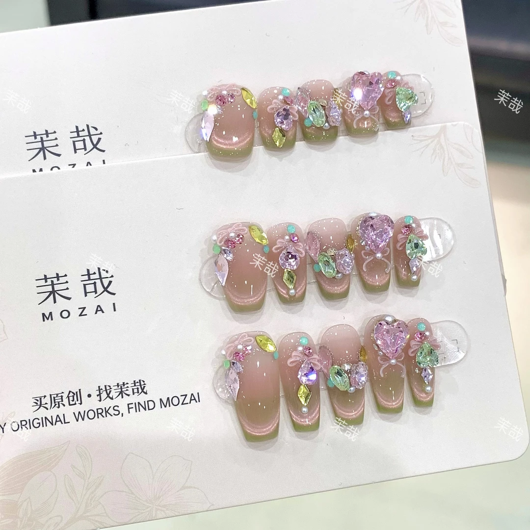茉哉【精灵花园】纯手工定制美甲拆卸穿戴甲A3796