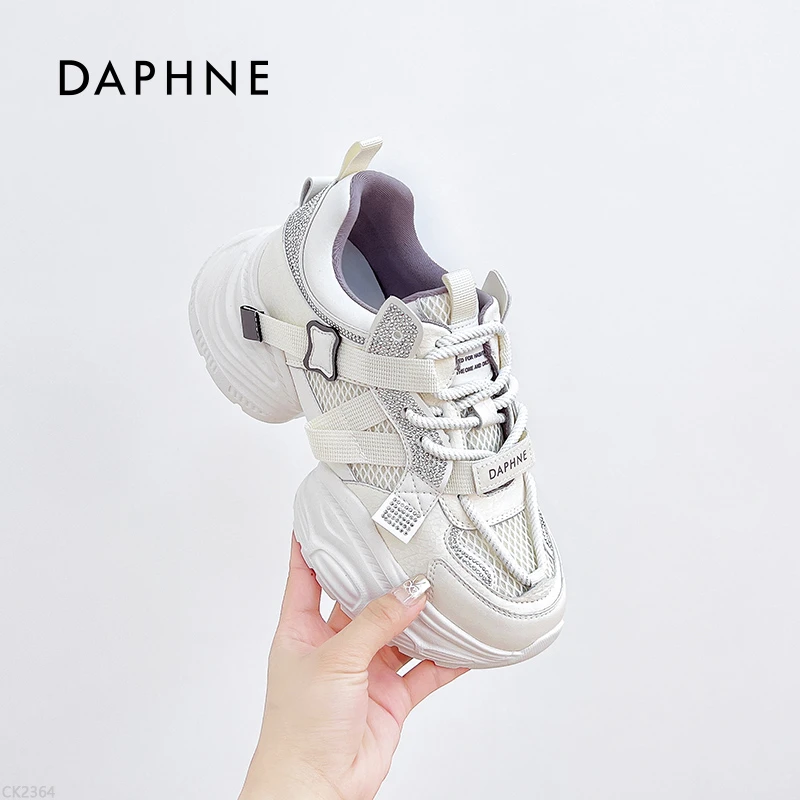 达芙妮2025高跟潮流百搭舒适系带圆头厚底时尚夏季女鞋透气网鞋