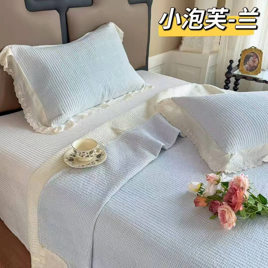 【梦境】全棉水洗棉床盖棉花填充酵素砂洗绗缝多功能加厚床盖三件套