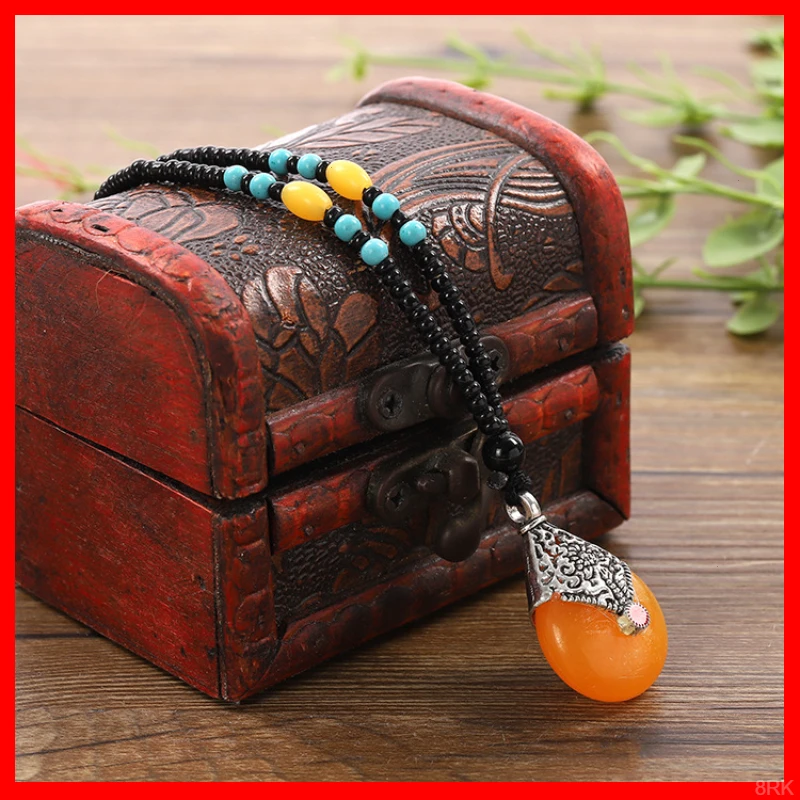 小礼品民族风树脂项链水滴非金属蜡项链 仿吊坠毛衣链串珠