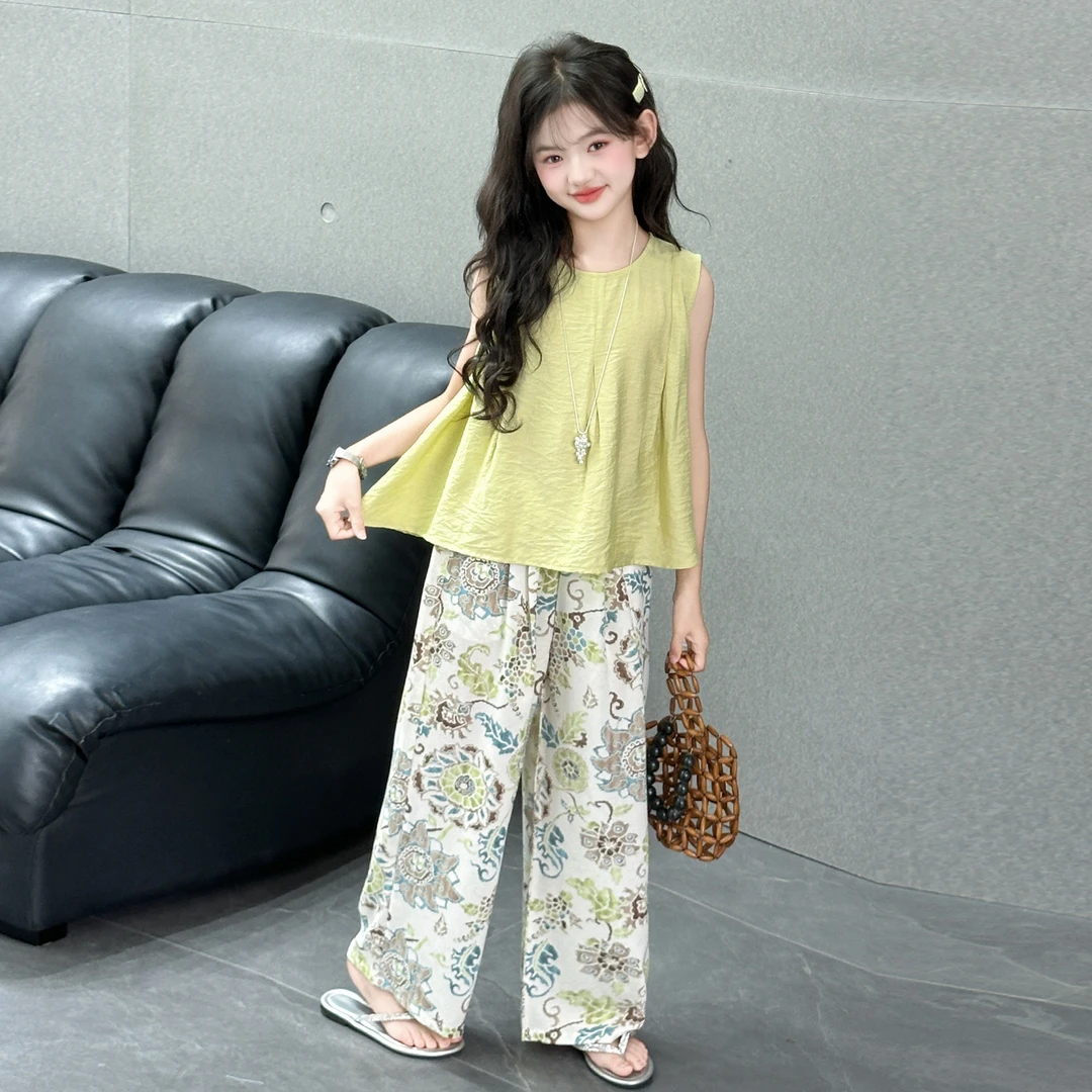 女童夏季无袖娃娃衫防蚊裤套装中大童女孩洋气时髦儿童薄款夏装潮