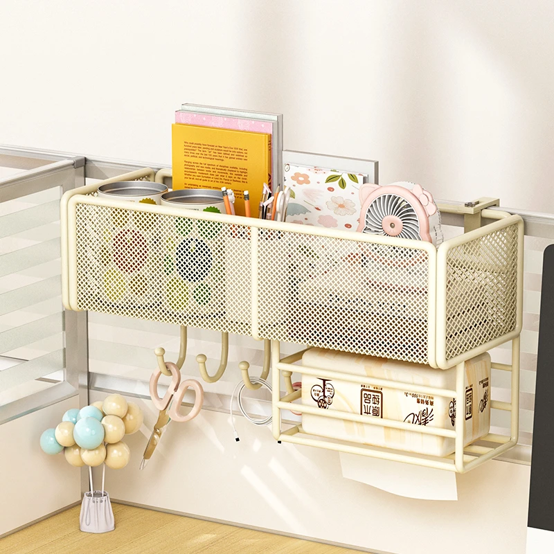 办公桌置物架办公室工位神器桌面悬挂式挂架大容量可调节挂钩挂篮