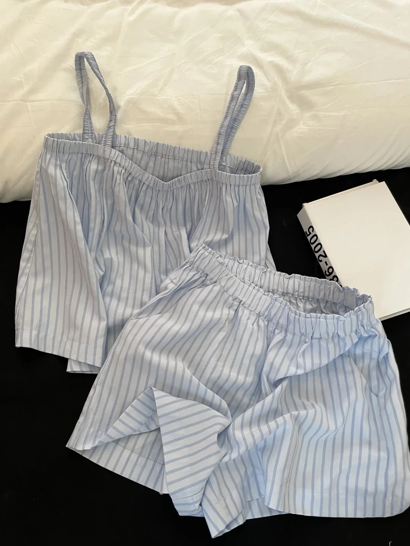 【法式条纹】韩版甜美少女吊带睡衣女夏季新款套装纯欲显瘦家居服