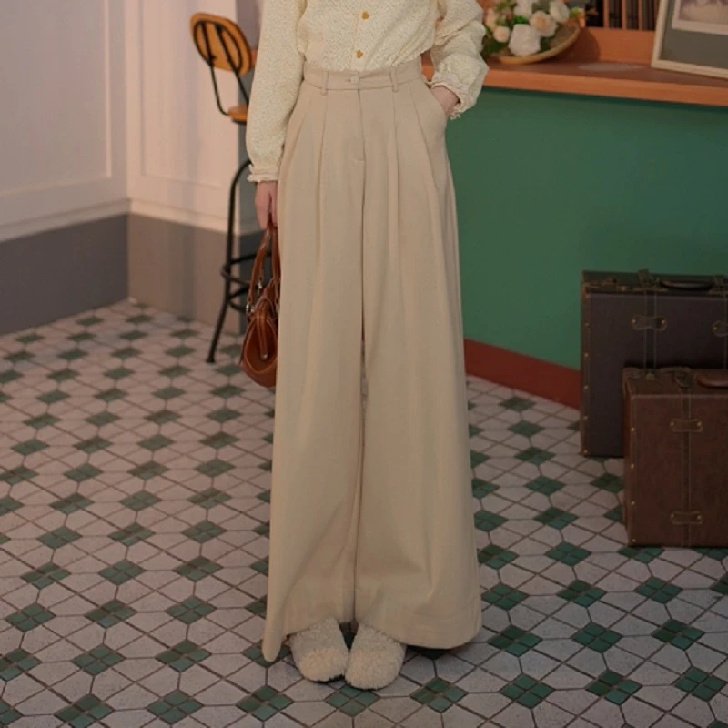 【呓语】港风复古纯色休闲长裤高腰裤 SS259614