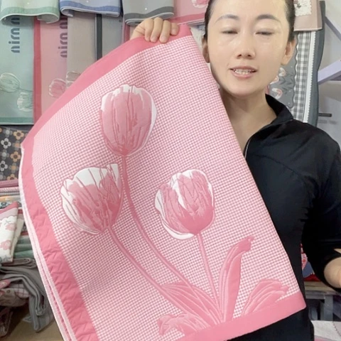 棉纱布粉色郁金香纯棉