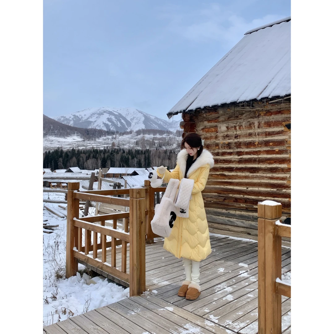 【雅乔定制】瑞士冬雪 可拆卸狐狸毛领长款鹅绒羽绒服DYZY-25107793