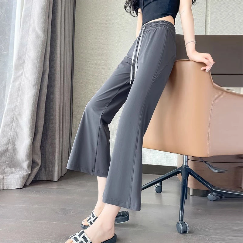 微喇叭裤女2025新款夏季薄款爆款冰丝速干小个子宽松休闲运动裤子