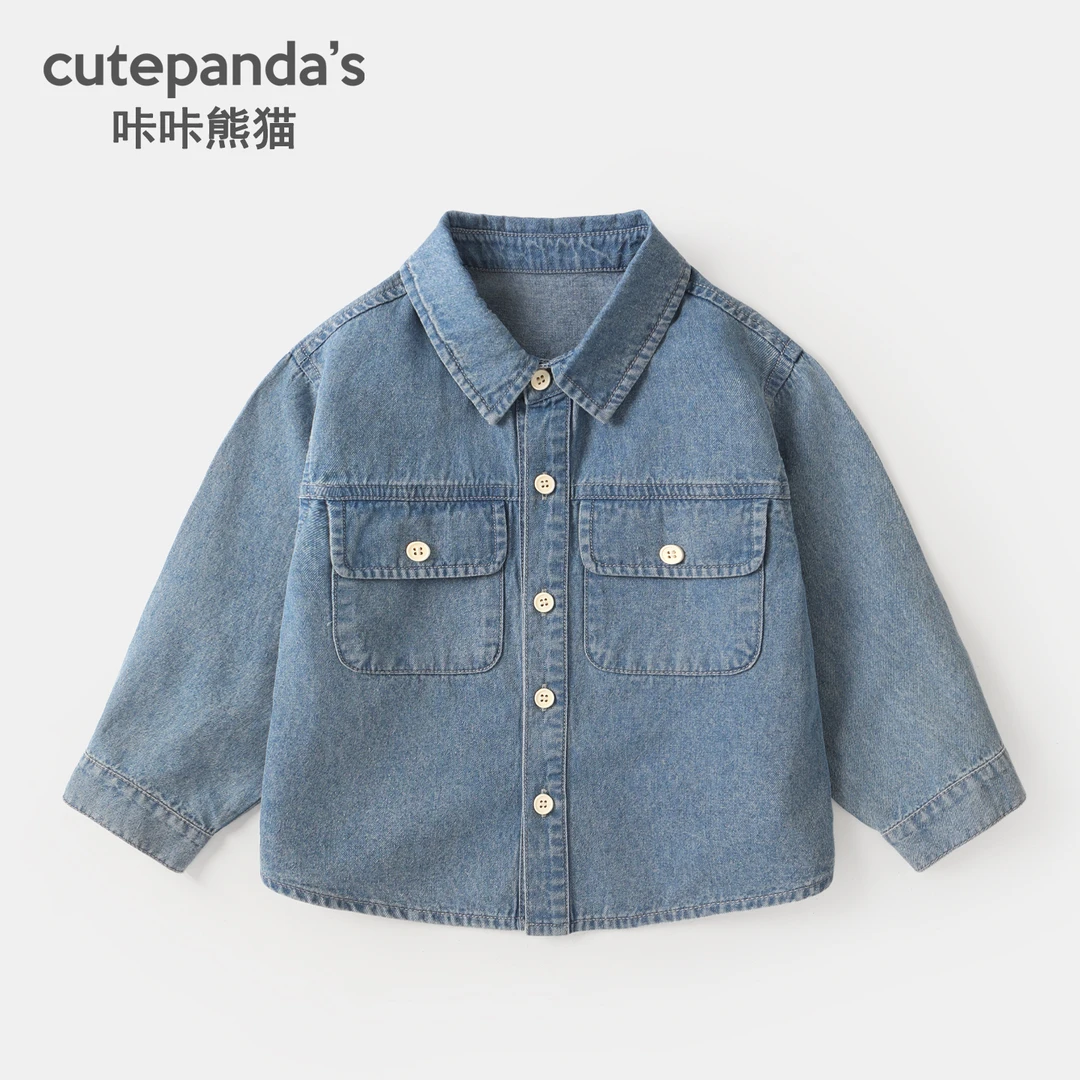 婴儿全棉牛仔衬衣儿童长袖衬衫外套秋装春秋男童女童上衣Y10584
