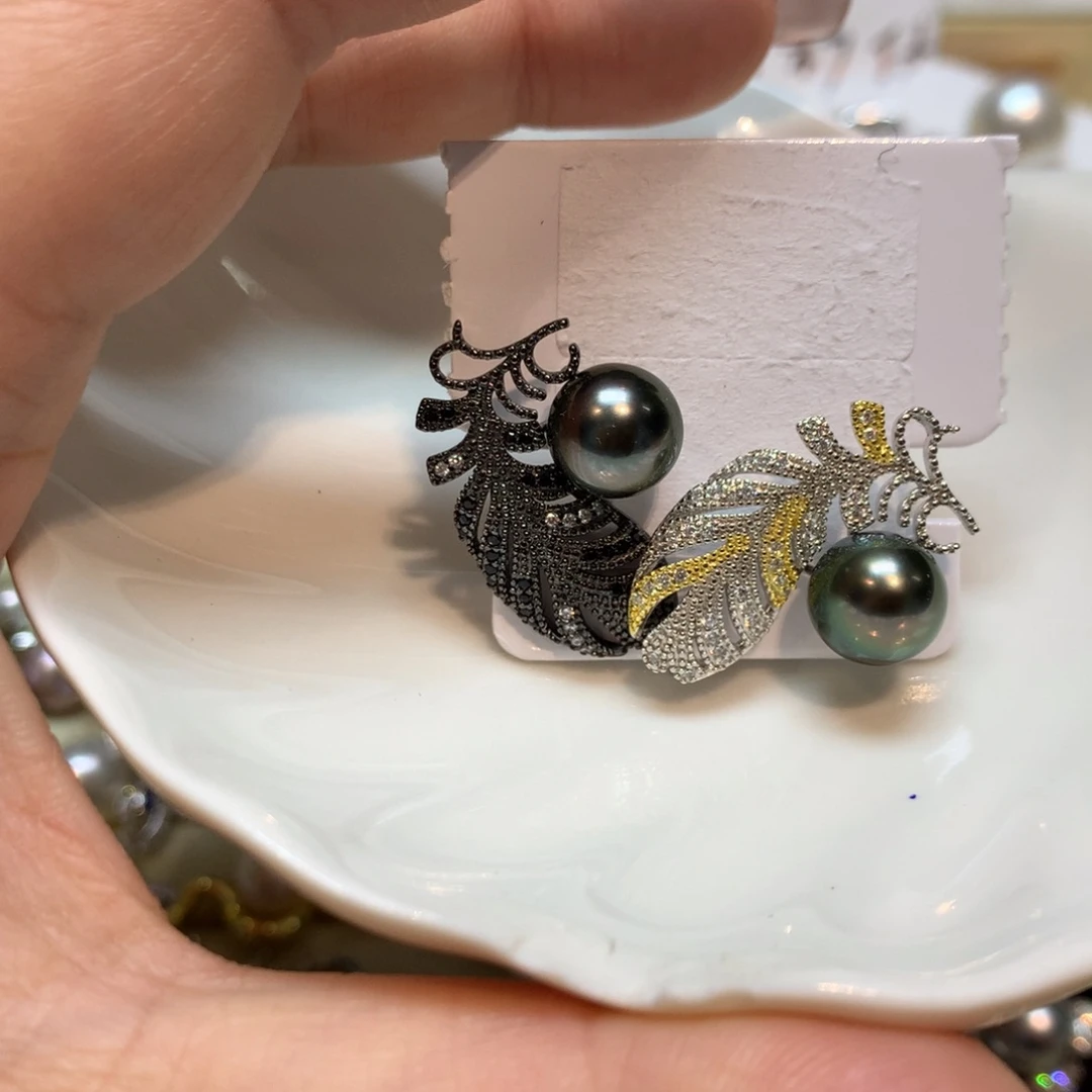 海水珍珠耳饰银S925镶嵌