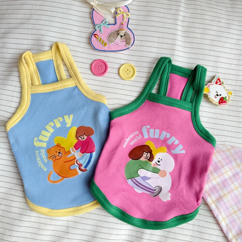 可爱吊带背心小型犬宠物衣服狗狗印花衣服春夏猫咪猫咪舒适宠物