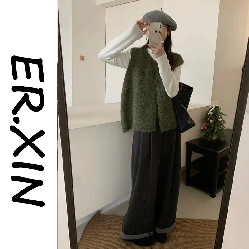 ER.XIN-’百搭马甲‘-25春季百搭单品 很好搭 韩系木色系扣子 马甲