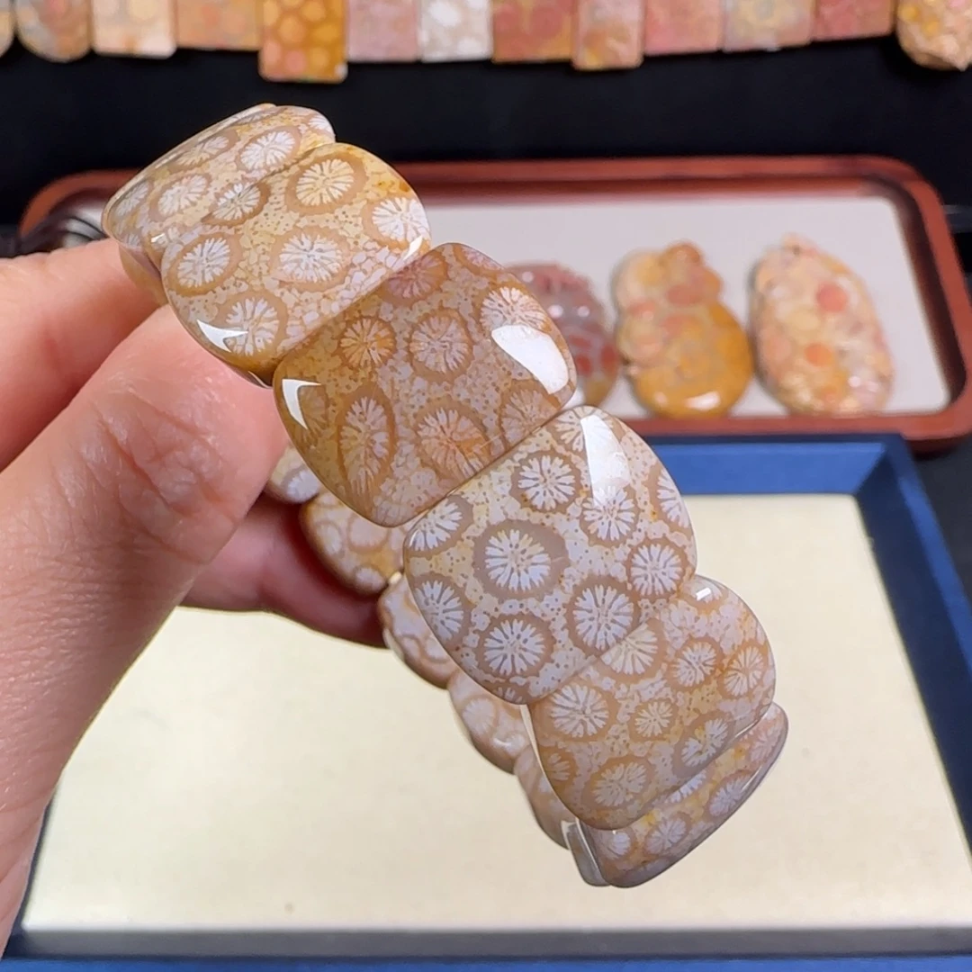 未镶嵌手链硅化玉颗颗清晰雏菊