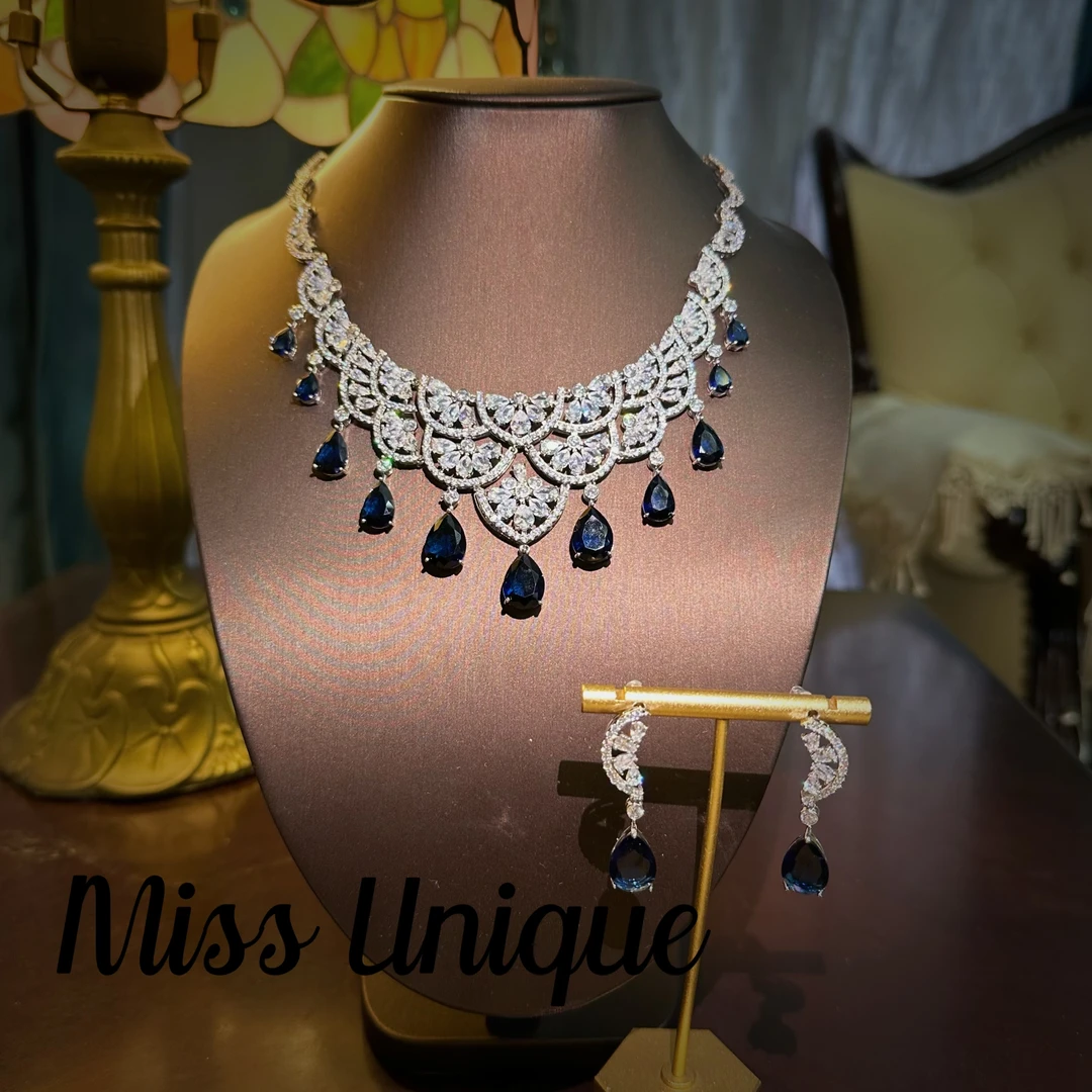 S6334冰冰同款蓝色水滴项链套装