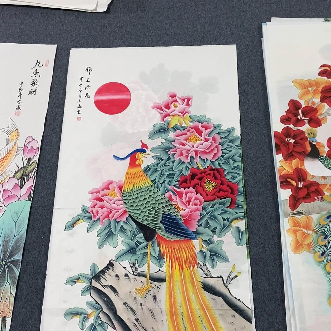 国画四尺工笔花鸟一副