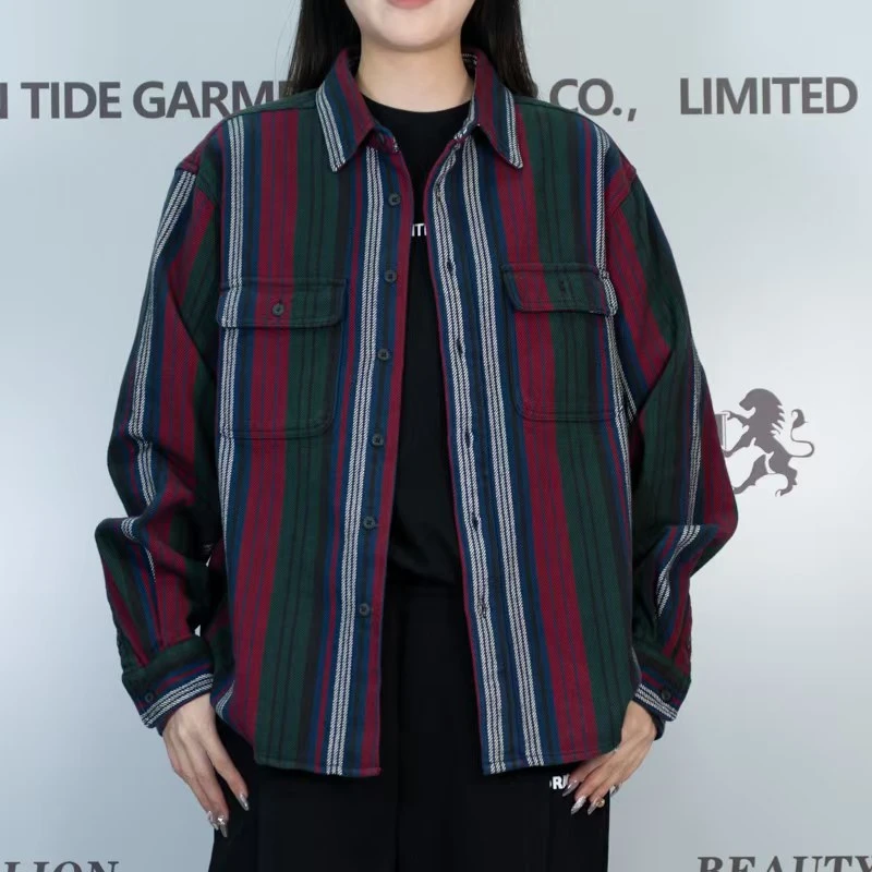 2025美狮潮牌春季时尚复古条纹百搭休闲衬衫