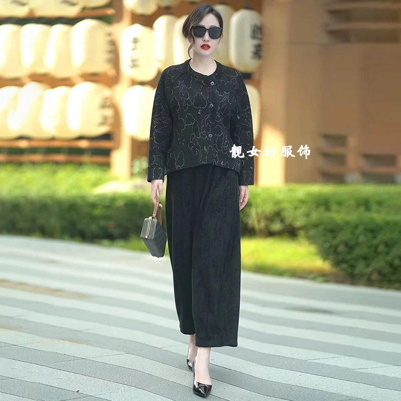 气质妈妈装时髦开衫女金丝圆领短外套2025秋季新款大码短款风衣女
