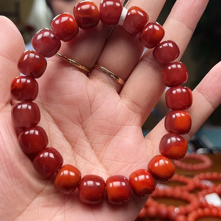 南红玛瑙未镶嵌浓郁牛血妖花火焰纹传承级老型11mm